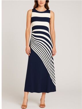Soft Surroundings Vela Infinity Striped Maxi Dress Navy White Petite Medium NEW